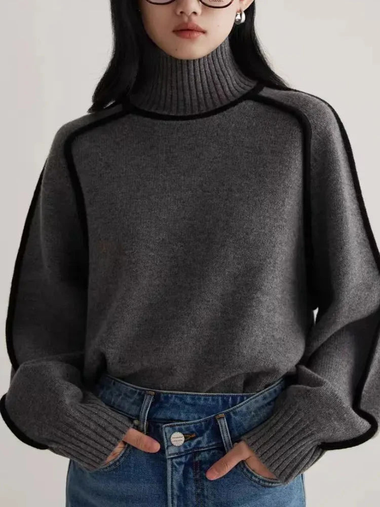 Sophia Bow Ribbed Turtleneck